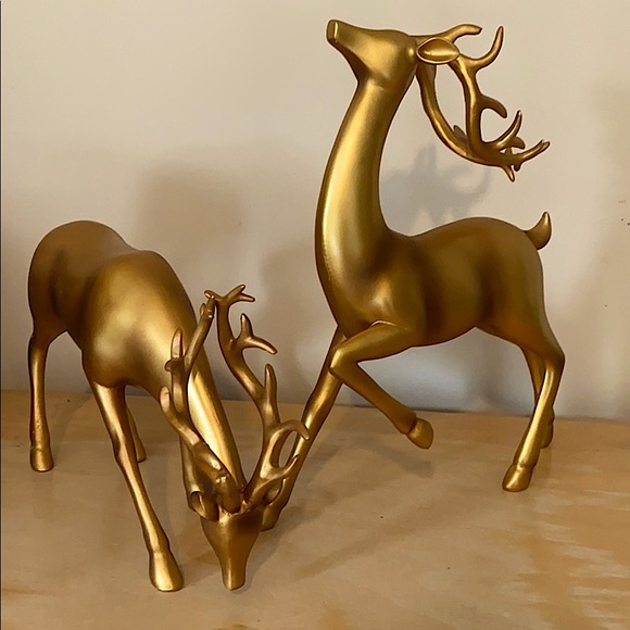 Other - Golden finish, antique deer sculptures, set of 2